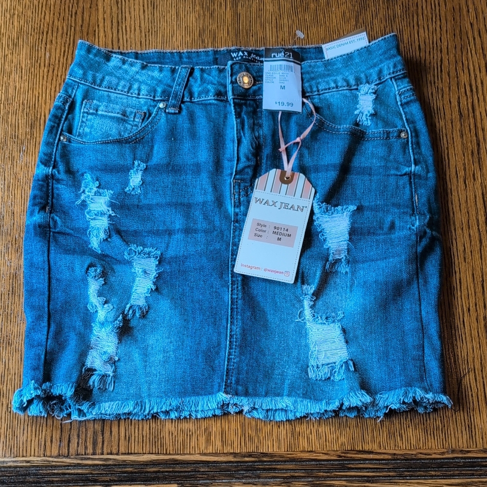Wax Jean Frayed Hem Blue Denim Pencil Skirt